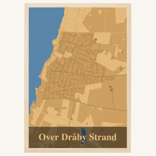 Over Dråby Strand plakat – Firkantet 2026 – Lys pastel brun