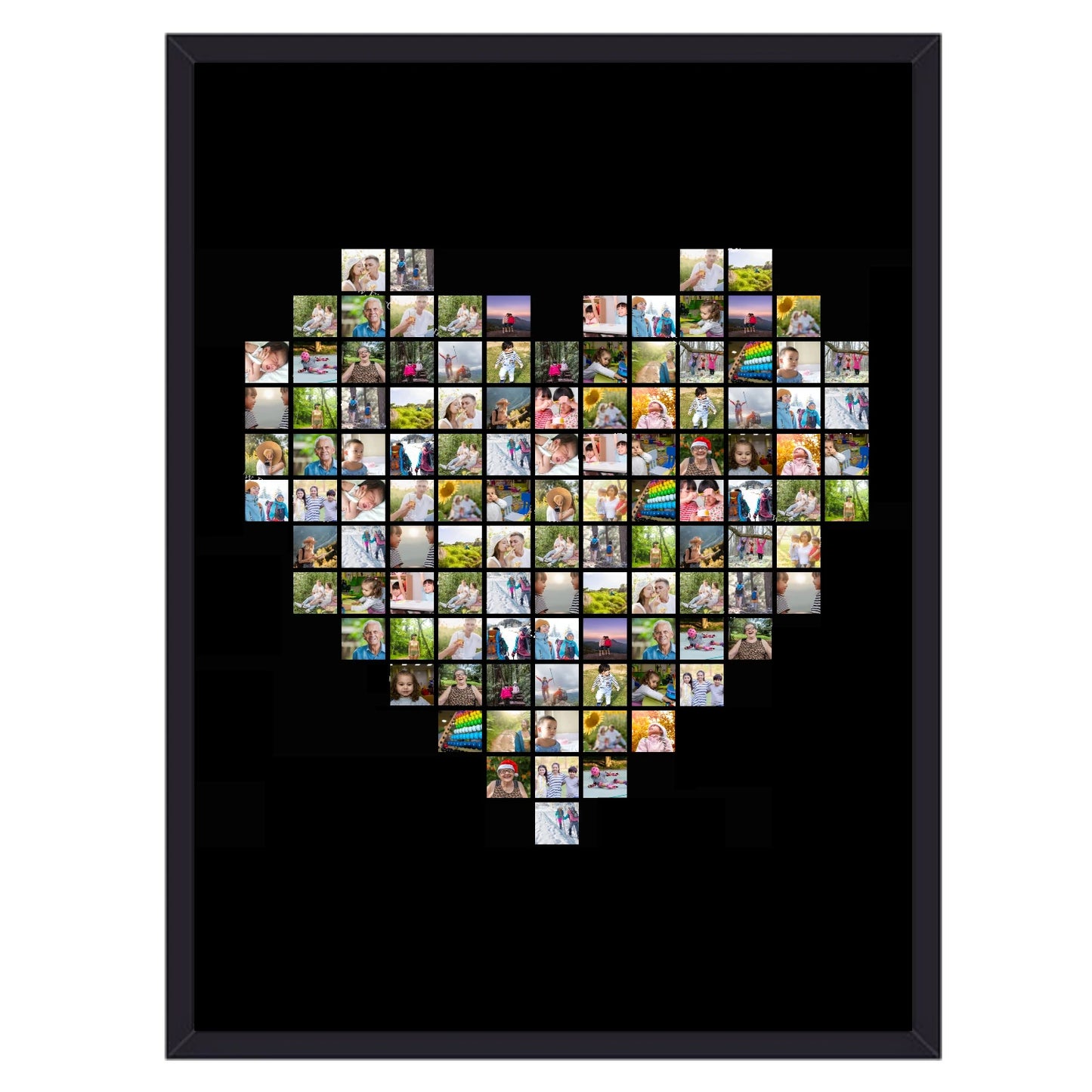 Hjerte formet foto collage plakat høj og med sort baggrund