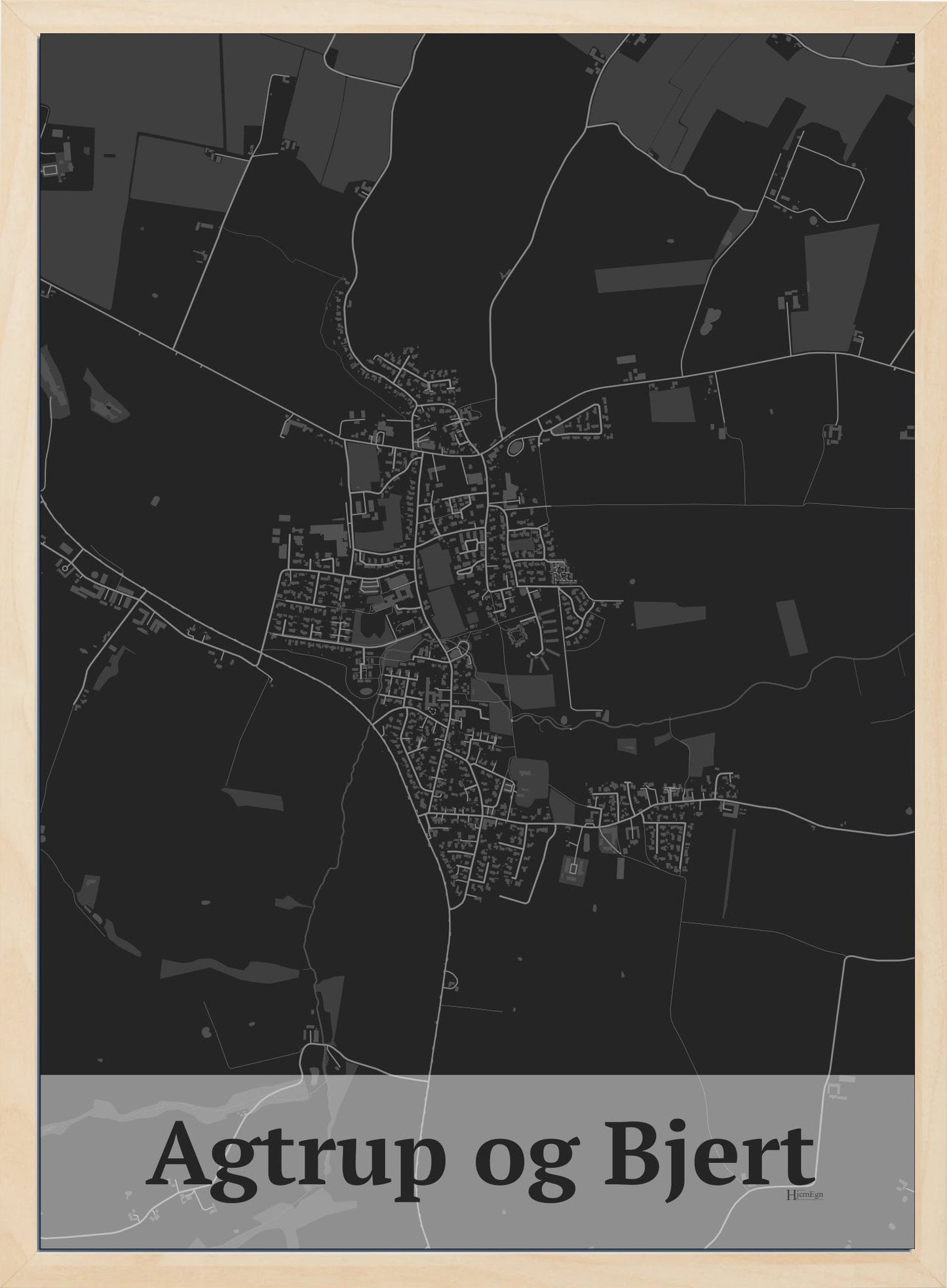 Agtrup Og Bjert plakat i farve mørk grå og HjemEgn.dk design firkantet. Design bykort for Agtrup Og Bjert
