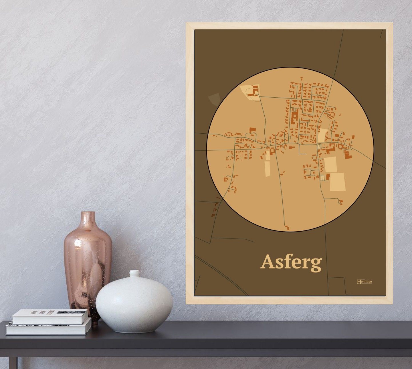 Asferg plakat i farve og HjemEgn.dk design centrum. Design bykort for Asferg
