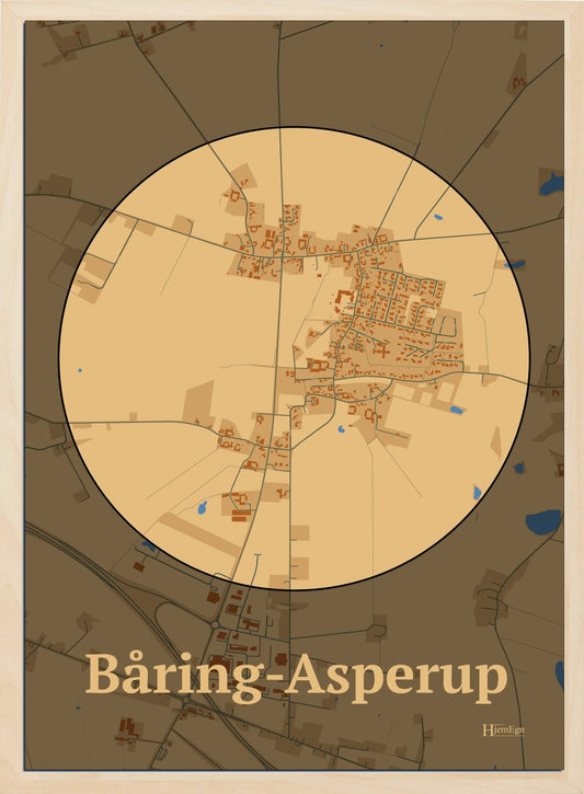 Båring-asperuphjem plakat i farve pastel brun og HjemEgn.dk design firkantet. Design bykort for Båring-asperuphjem