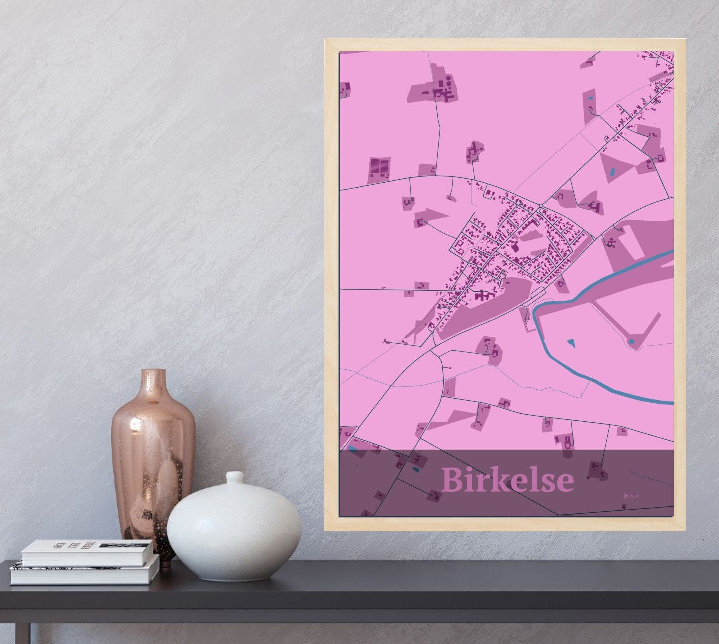 Birkelse plakat i farve og HjemEgn.dk design firkantet. Design bykort for Birkelse