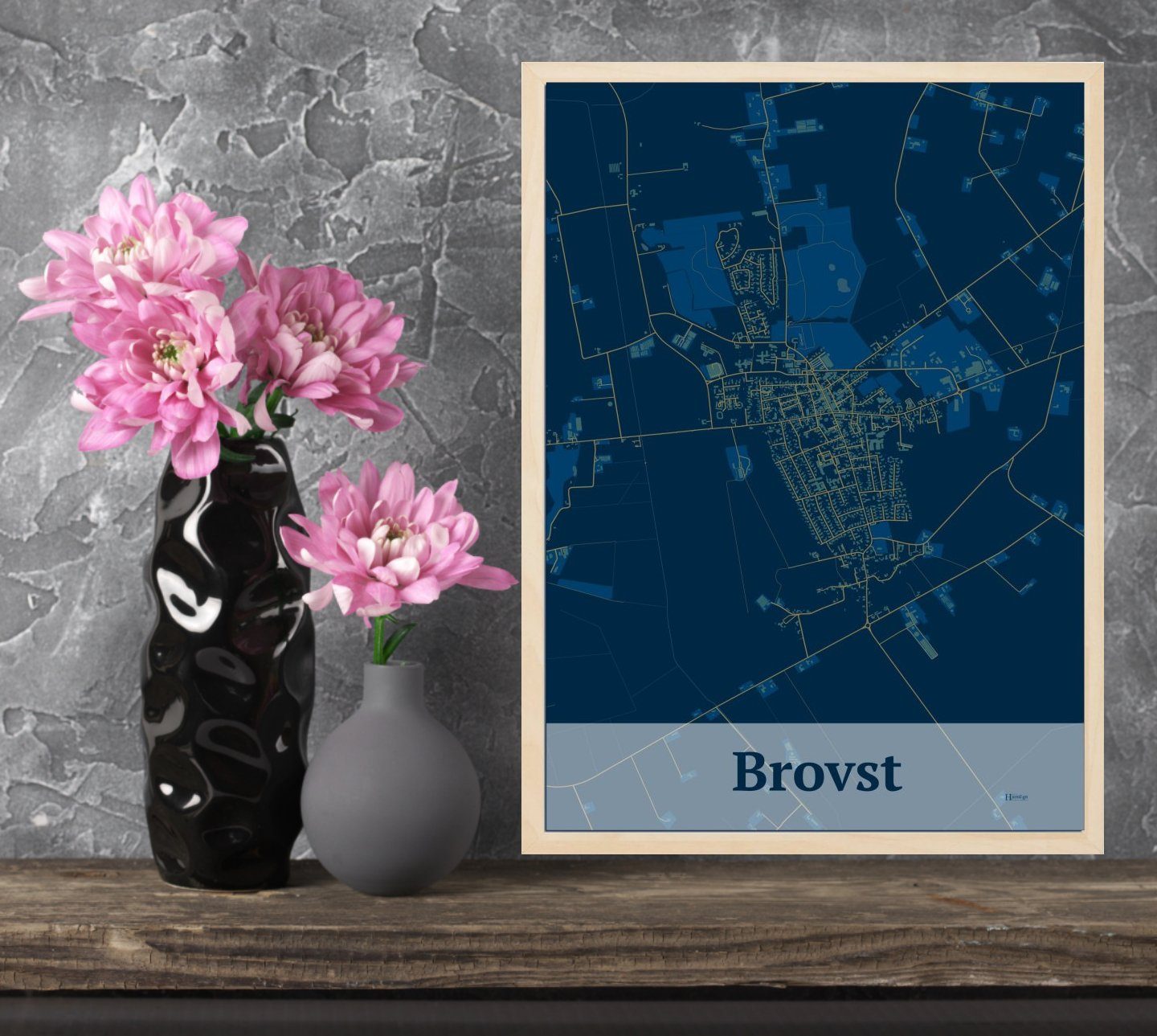 Brovst plakat i farve og HjemEgn.dk design firkantet. Design bykort for Brovst