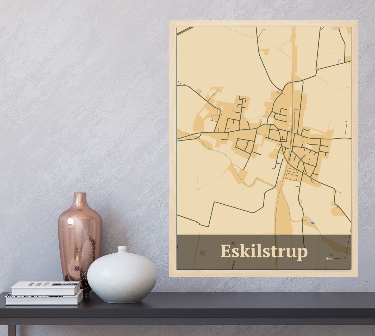 Eskilstrup plakat i farve og HjemEgn.dk design firkantet. Design bykort for Eskilstrup