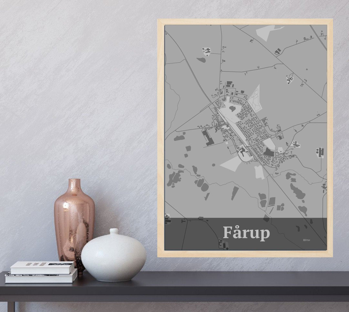 Fårup plakat i farve og HjemEgn.dk design firkantet. Design bykort for Fårup
