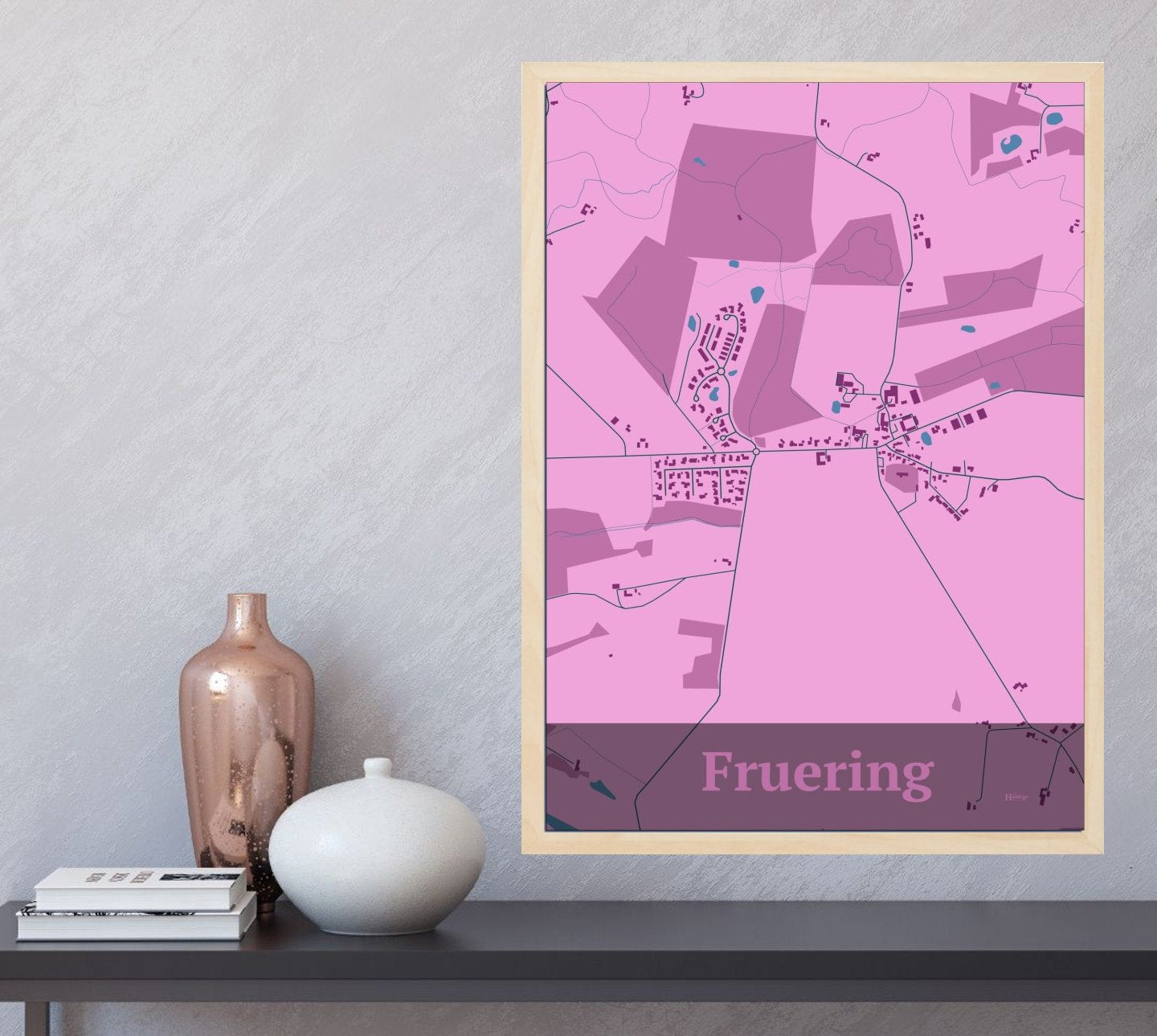 Fruering plakat i farve og HjemEgn.dk design firkantet. Design bykort for Fruering