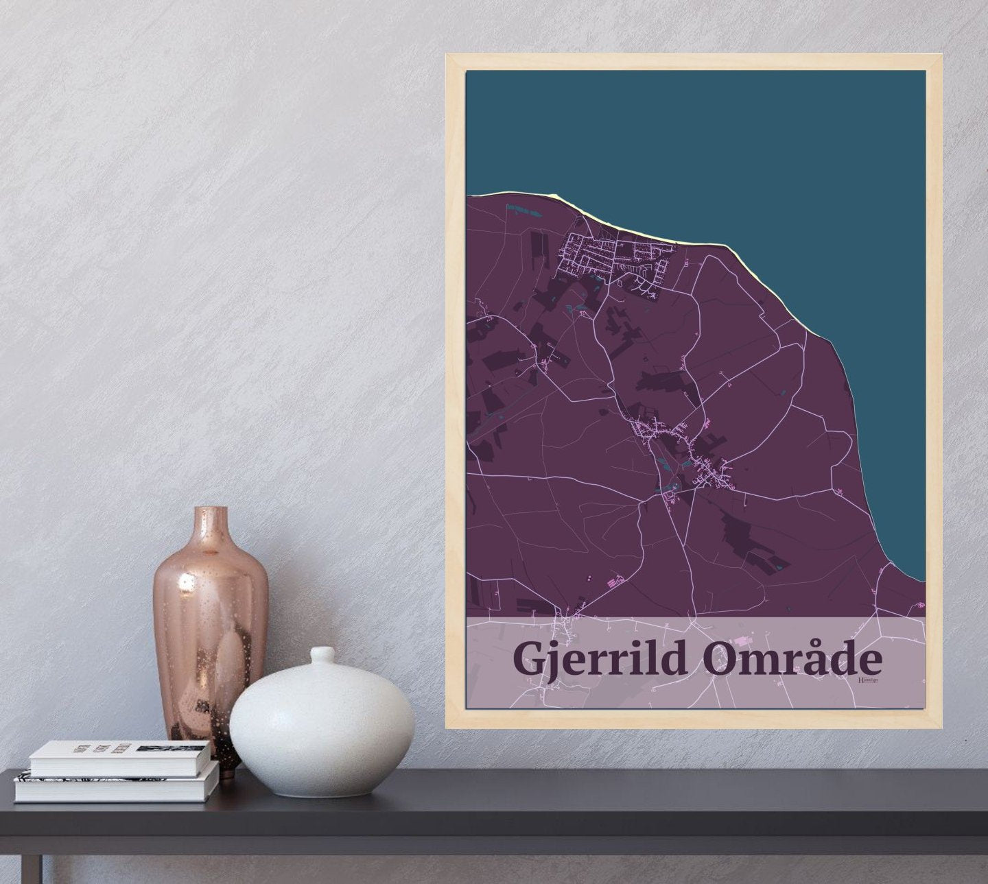 Gjerrild Område plakat i farve og HjemEgn.dk design firkantet. Design bykort for Gjerrild Område