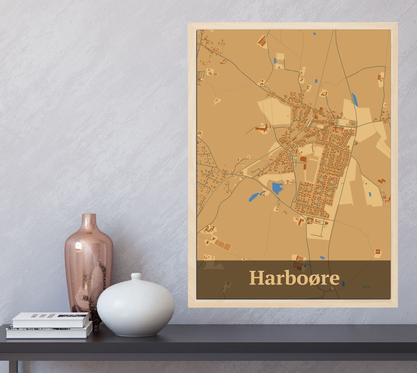 Harboøre plakat i farve og HjemEgn.dk design firkantet. Design bykort for Harboøre