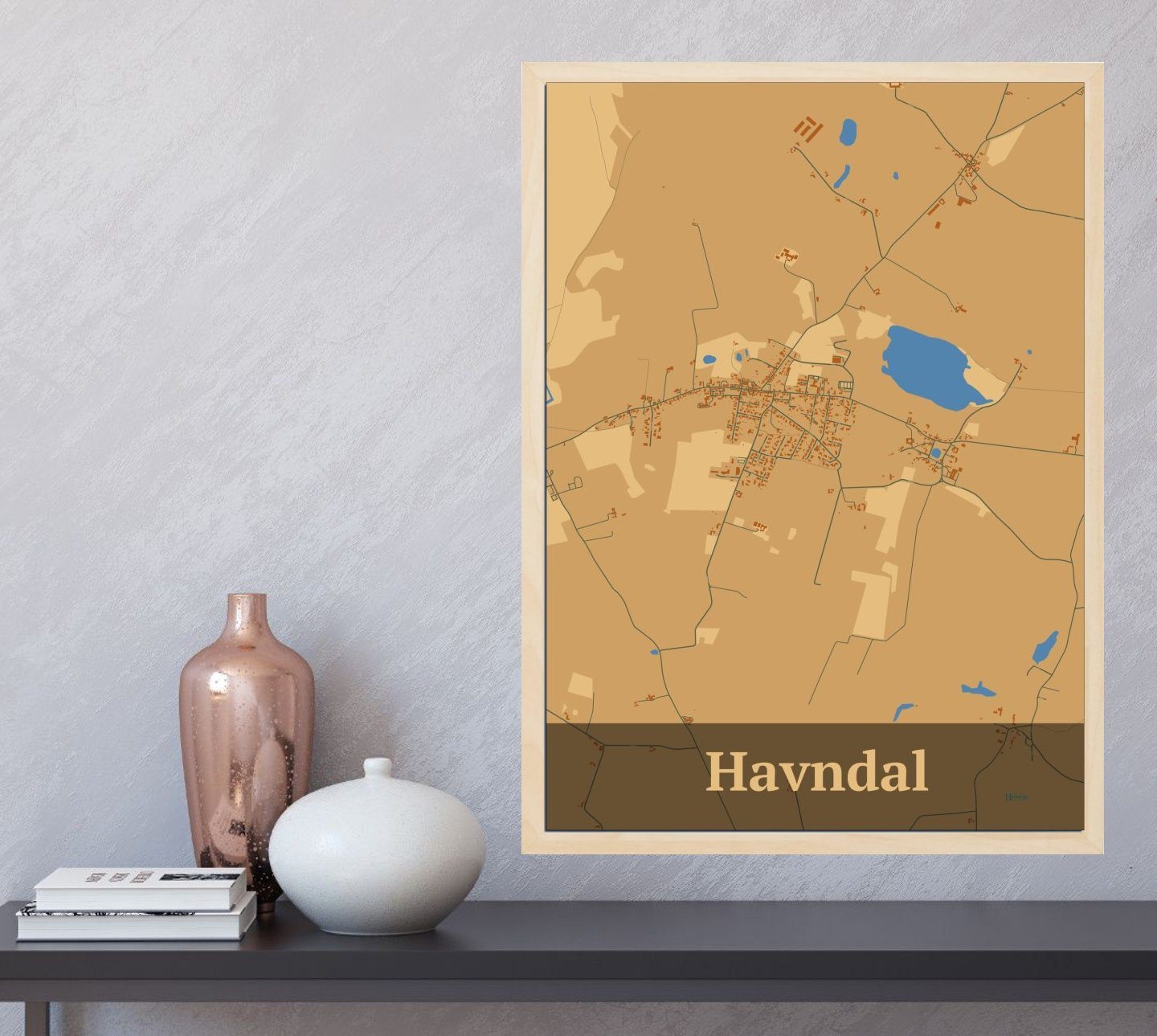 Havndal plakat i farve og HjemEgn.dk design firkantet. Design bykort for Havndal