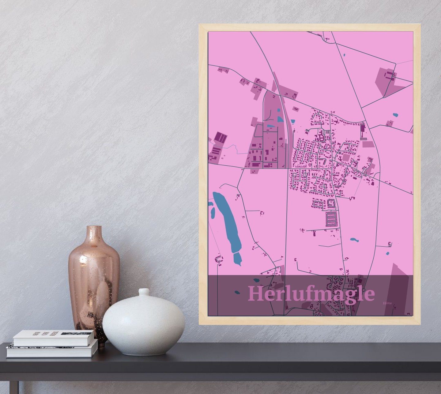 Herlufmagle plakat i farve og HjemEgn.dk design firkantet. Design bykort for Herlufmagle