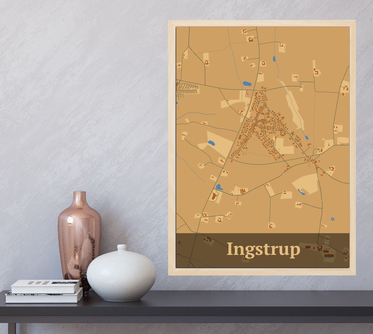 Ingstrup plakat i farve og HjemEgn.dk design firkantet. Design bykort for Ingstrup