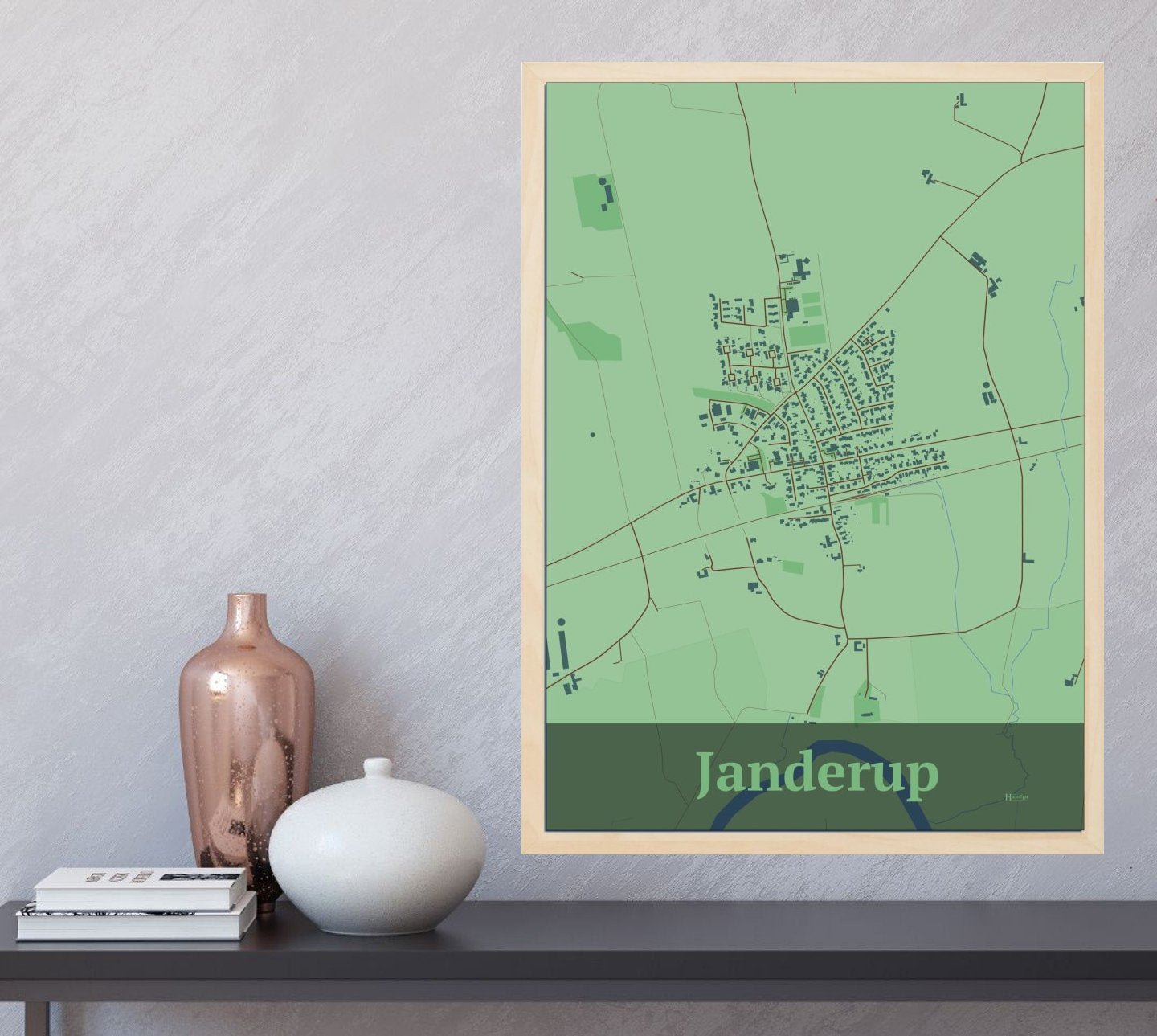 Janderup plakat i farve og HjemEgn.dk design firkantet. Design bykort for Janderup