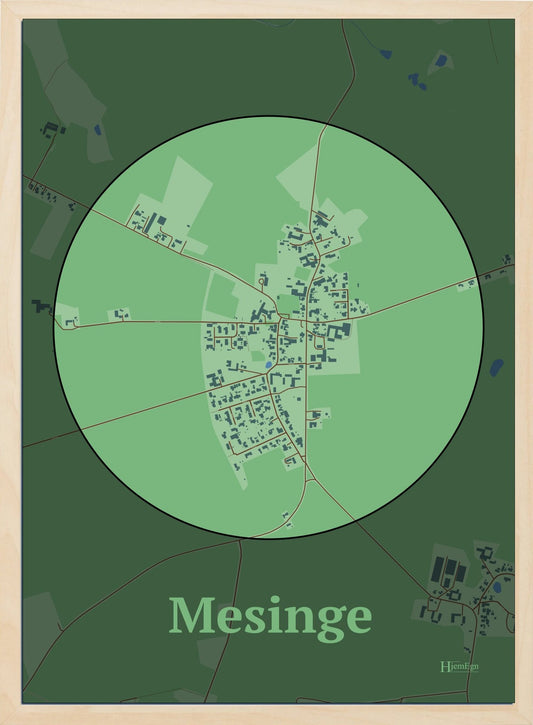 Mesinge plakat i farve pastel grøn og HjemEgn.dk design firkantet. Design bykort for Mesinge
