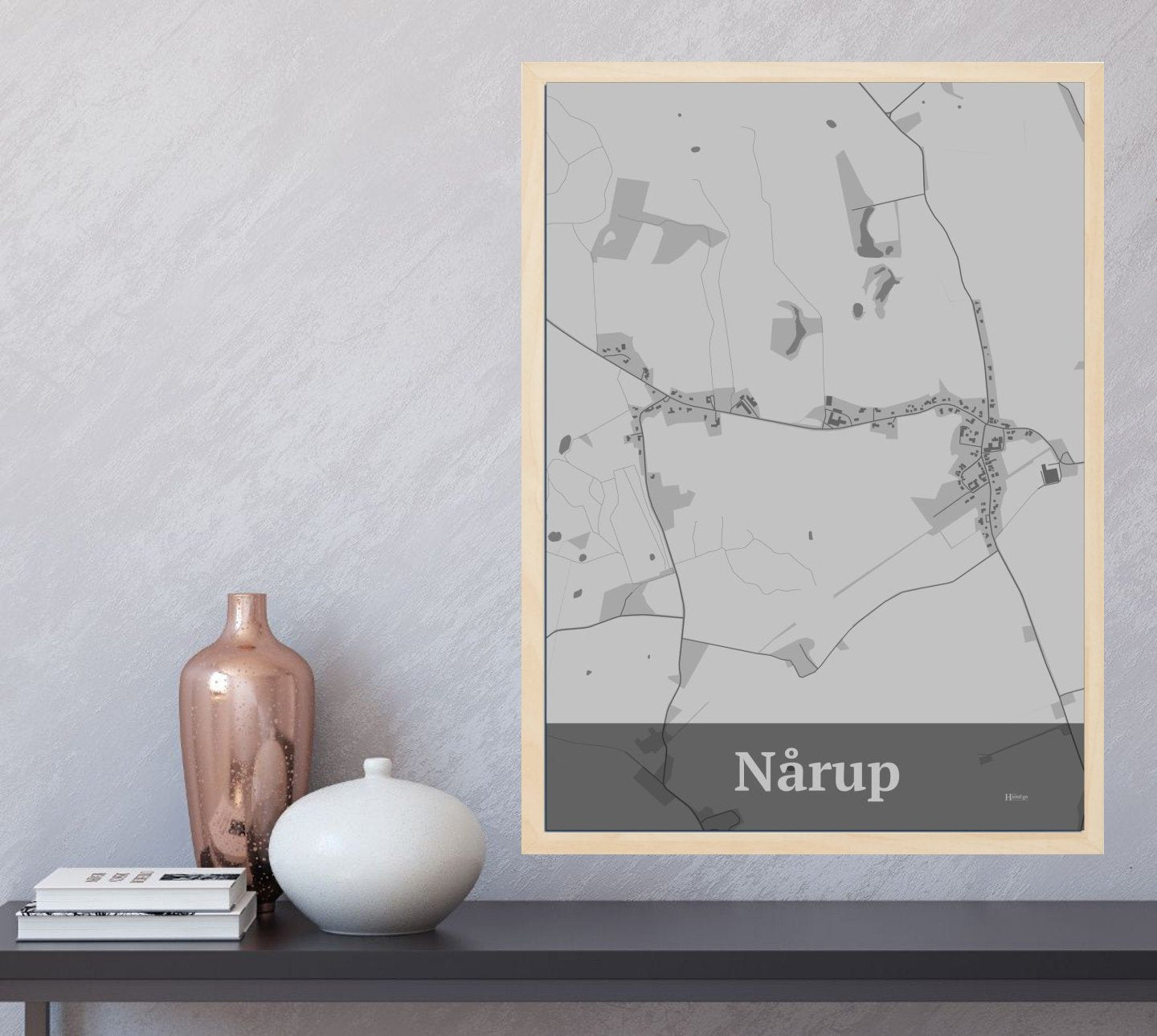 Nårup plakat i farve og HjemEgn.dk design firkantet. Design bykort for Nårup