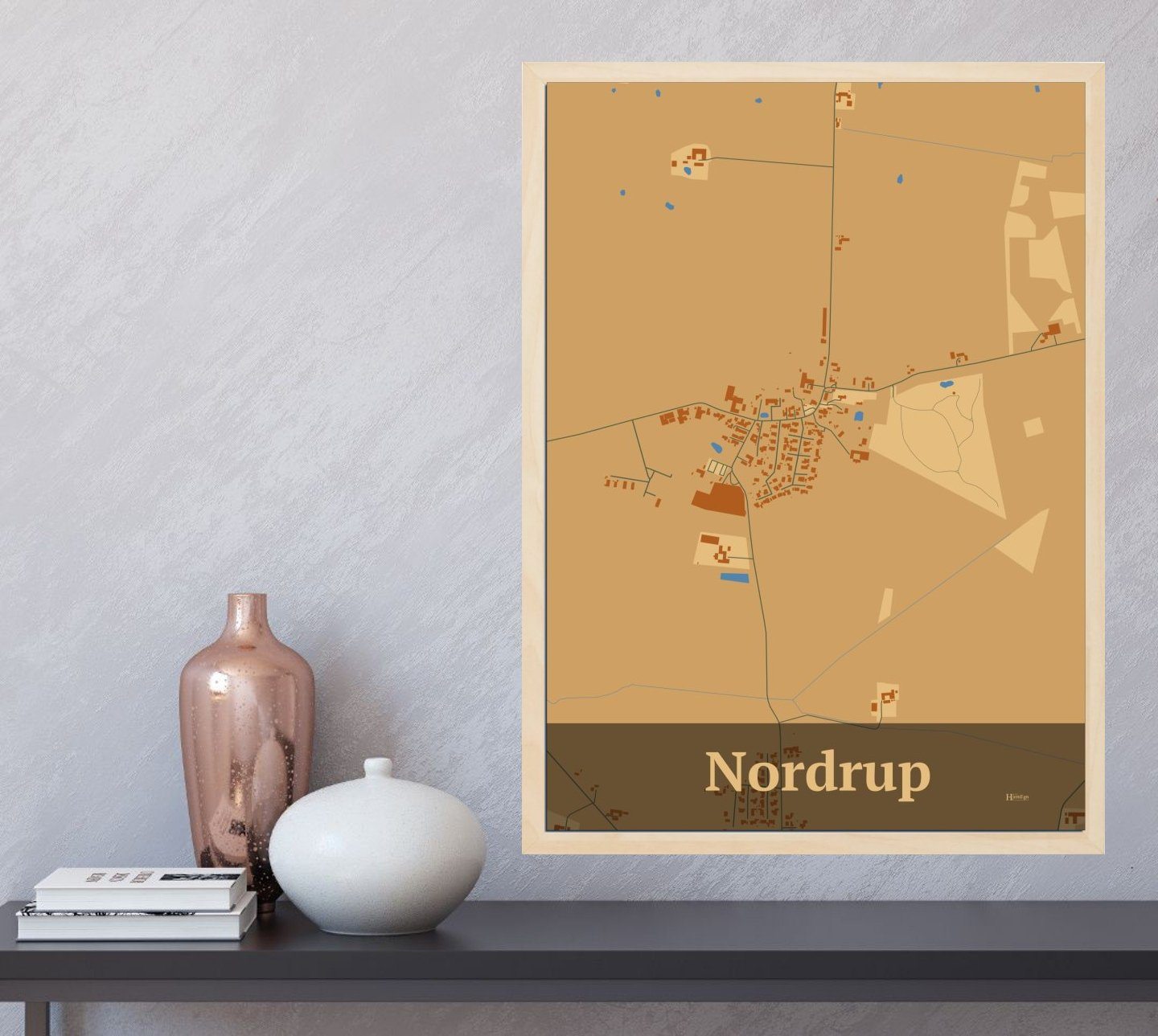 Nordrup plakat i farve og HjemEgn.dk design firkantet. Design bykort for Nordrup