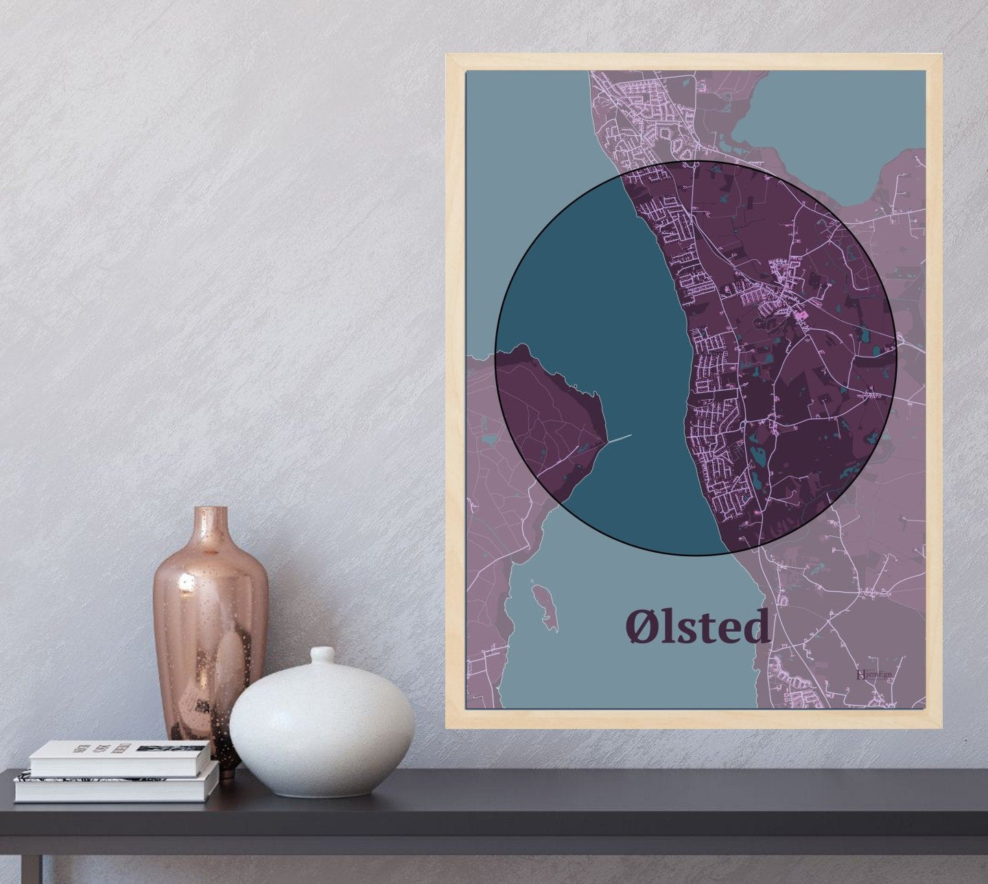 Ølsted plakat i farve og HjemEgn.dk design centrum. Design bykort for Ølsted