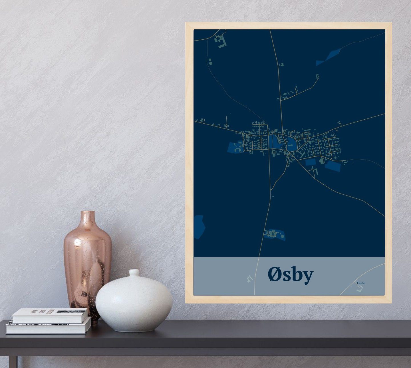 Øsby plakat i farve og HjemEgn.dk design firkantet. Design bykort for Øsby