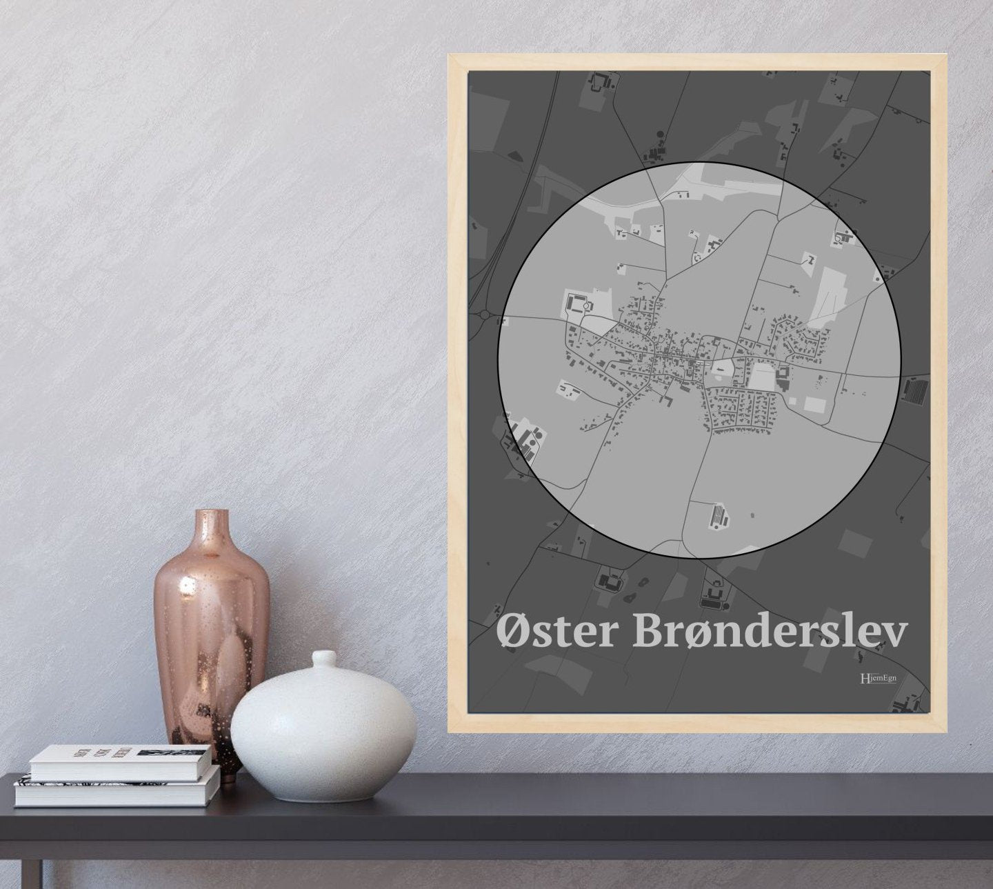 Øster Brønderslev plakat i farve og HjemEgn.dk design centrum. Design bykort for Øster Brønderslev