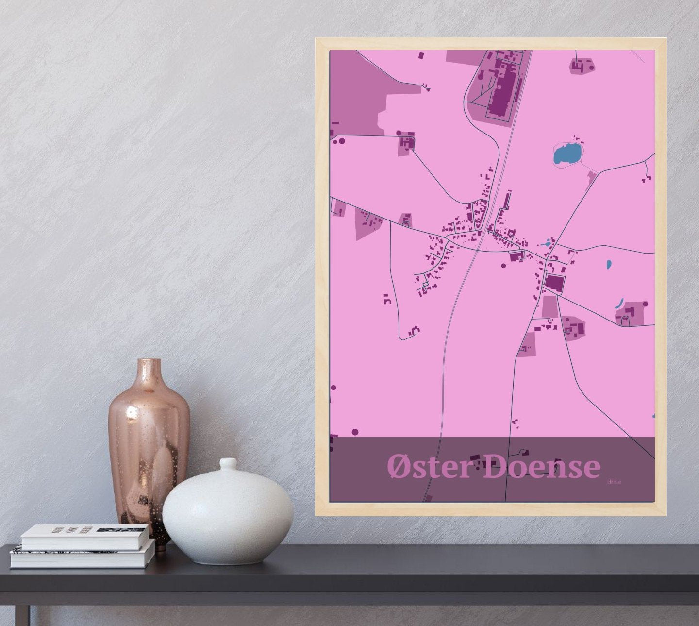 Øster Doense plakat i farve og HjemEgn.dk design firkantet. Design bykort for Øster Doense