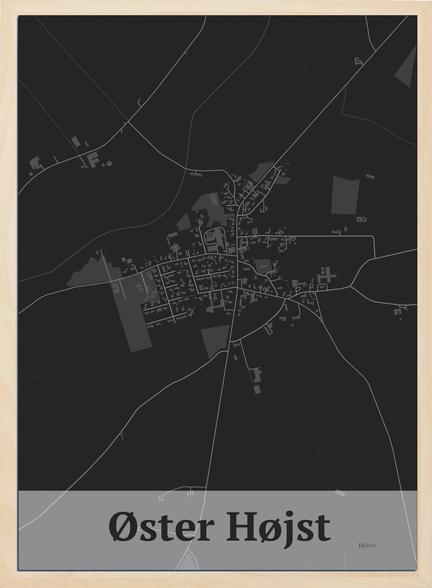 Øster Højst plakat i farve mørk grå og HjemEgn.dk design firkantet. Design bykort for Øster Højst