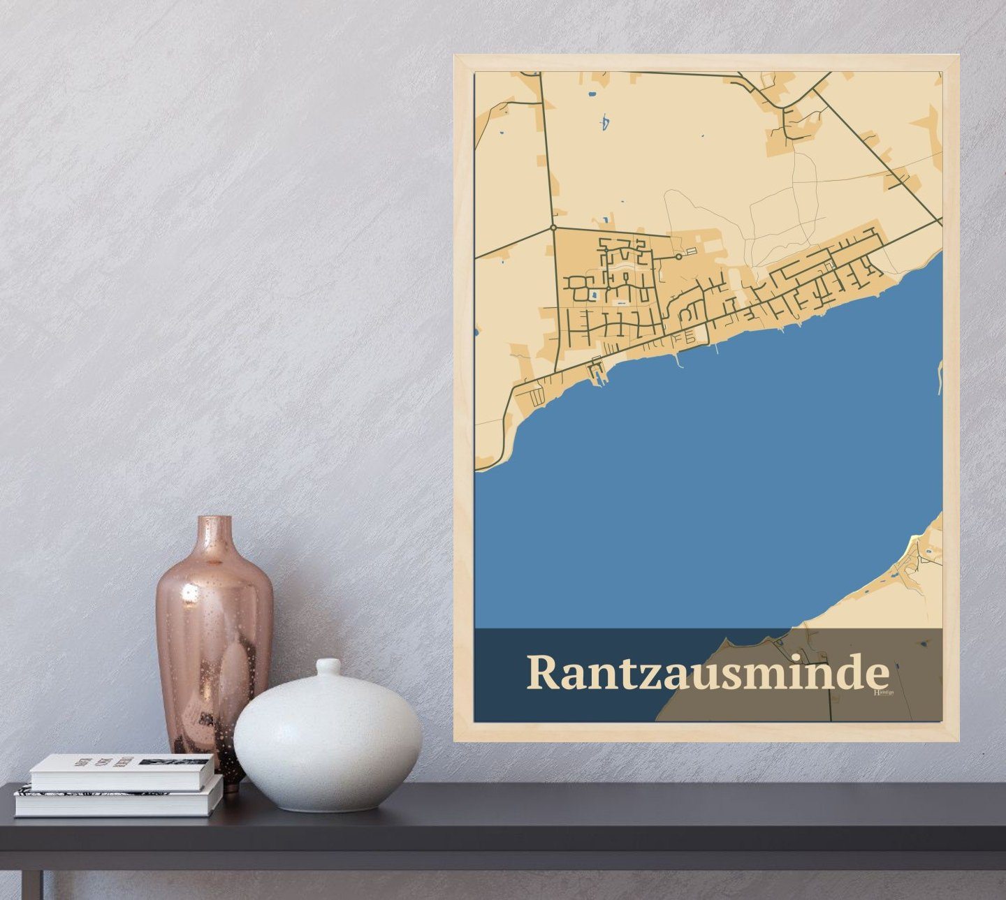 Rantzausminde plakat i farve og HjemEgn.dk design firkantet. Design bykort for Rantzausminde