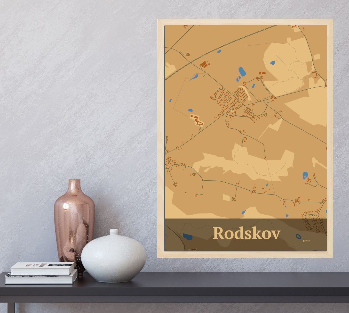 Rodskov plakat i farve og HjemEgn.dk design firkantet. Design bykort for Rodskov