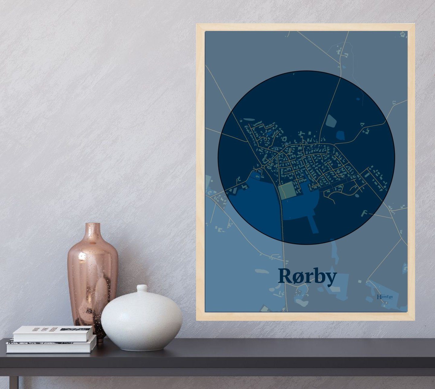 Rørby plakat i farve og HjemEgn.dk design centrum. Design bykort for Rørby