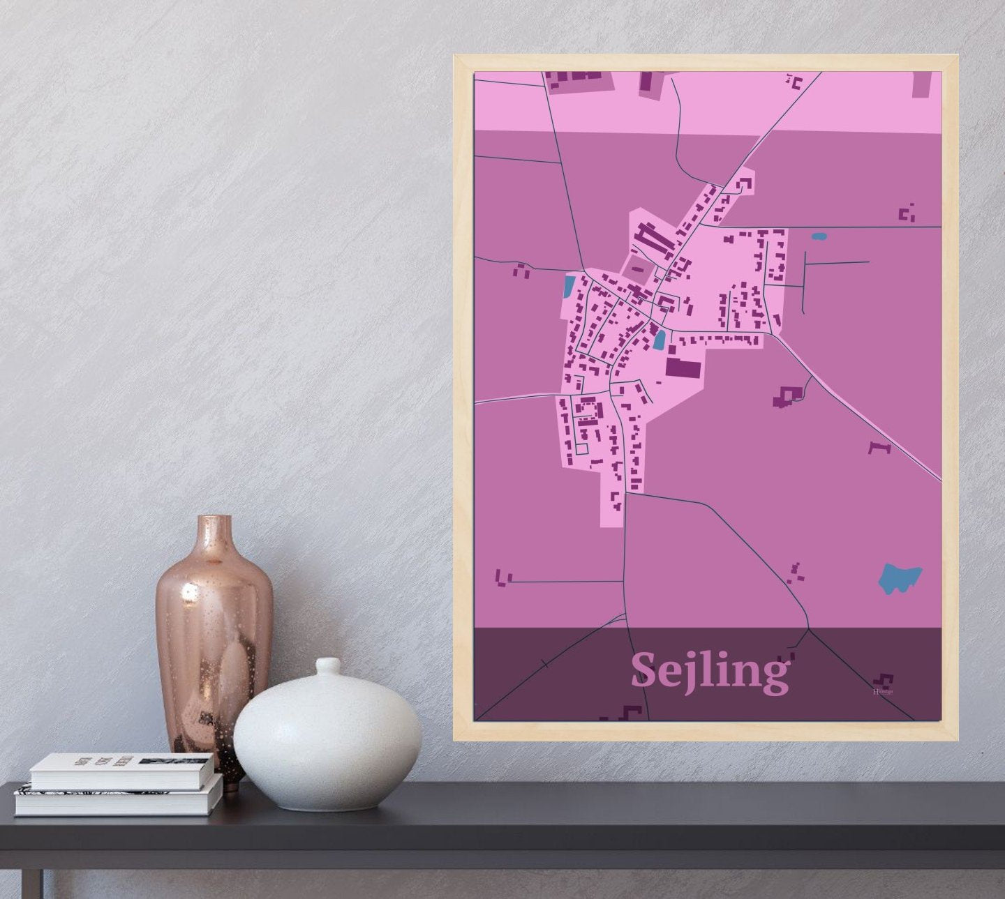 Sejling plakat i farve og HjemEgn.dk design firkantet. Design bykort for Sejling