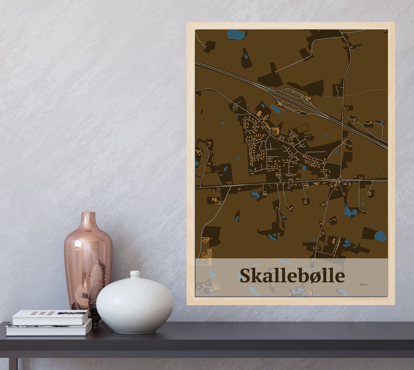 Skallebølle plakat i farve og HjemEgn.dk design firkantet. Design bykort for Skallebølle