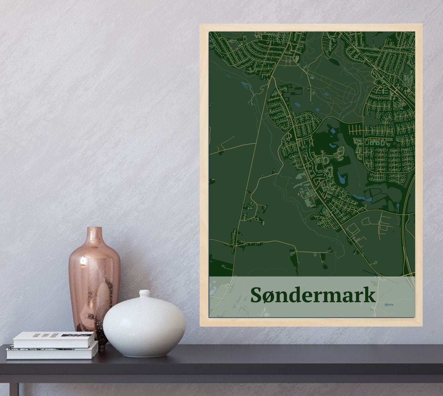 Søndermark plakat i farve og HjemEgn.dk design firkantet. Design bykort for Søndermark