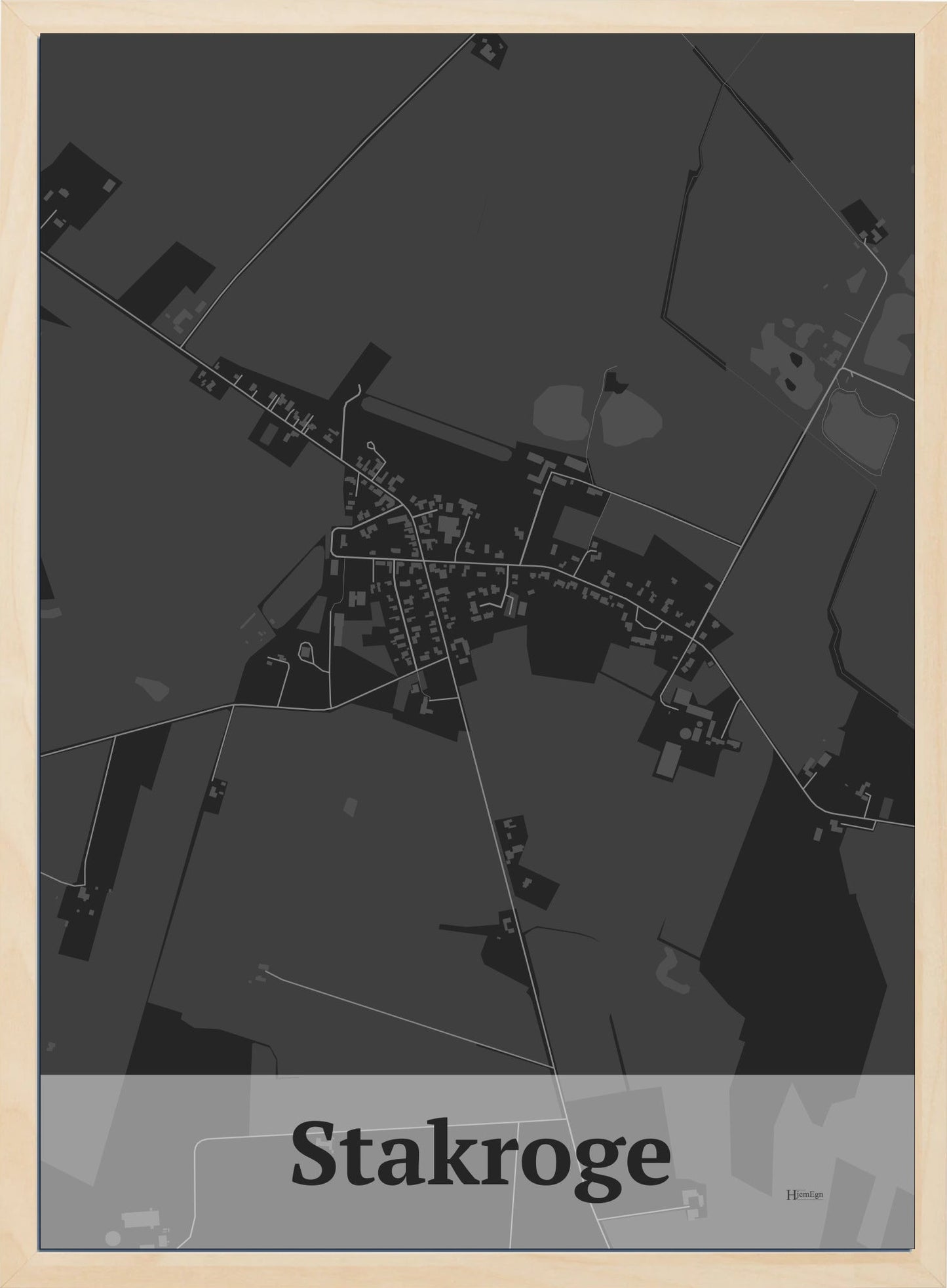 Stakroge plakat i farve mørk grå og HjemEgn.dk design firkantet. Design bykort for Stakroge