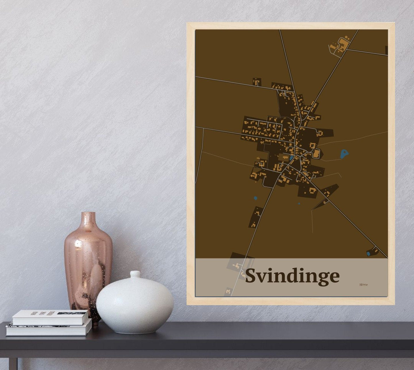Svindinge plakat i farve og HjemEgn.dk design firkantet. Design bykort for Svindinge