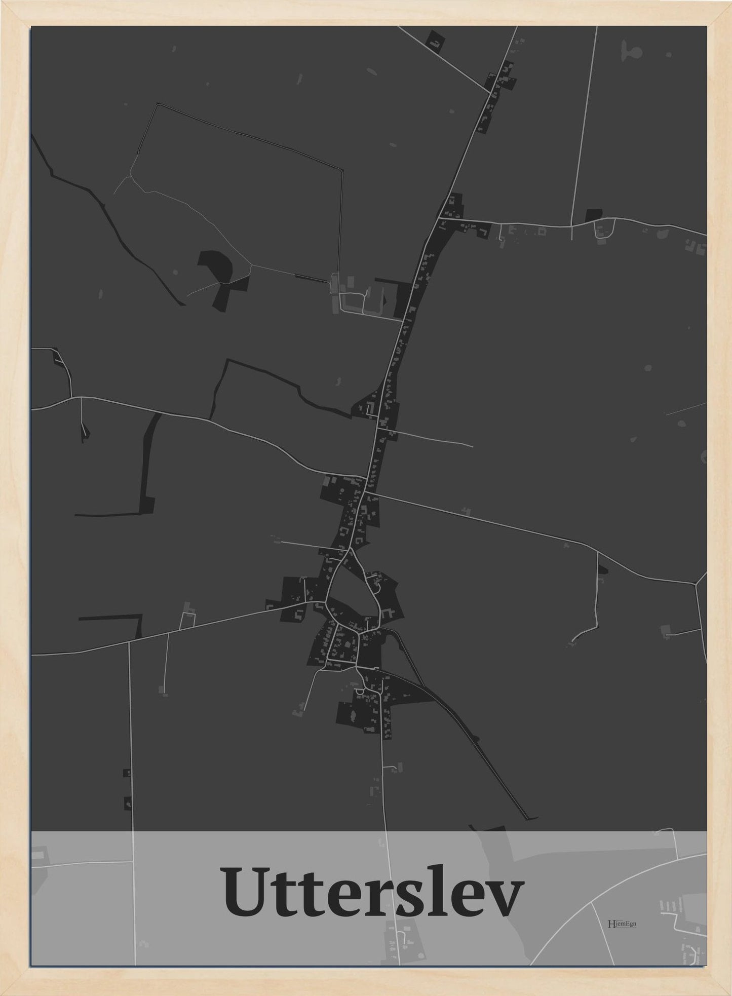 Utterslev plakat i farve mørk grå og HjemEgn.dk design firkantet. Design bykort for Utterslev