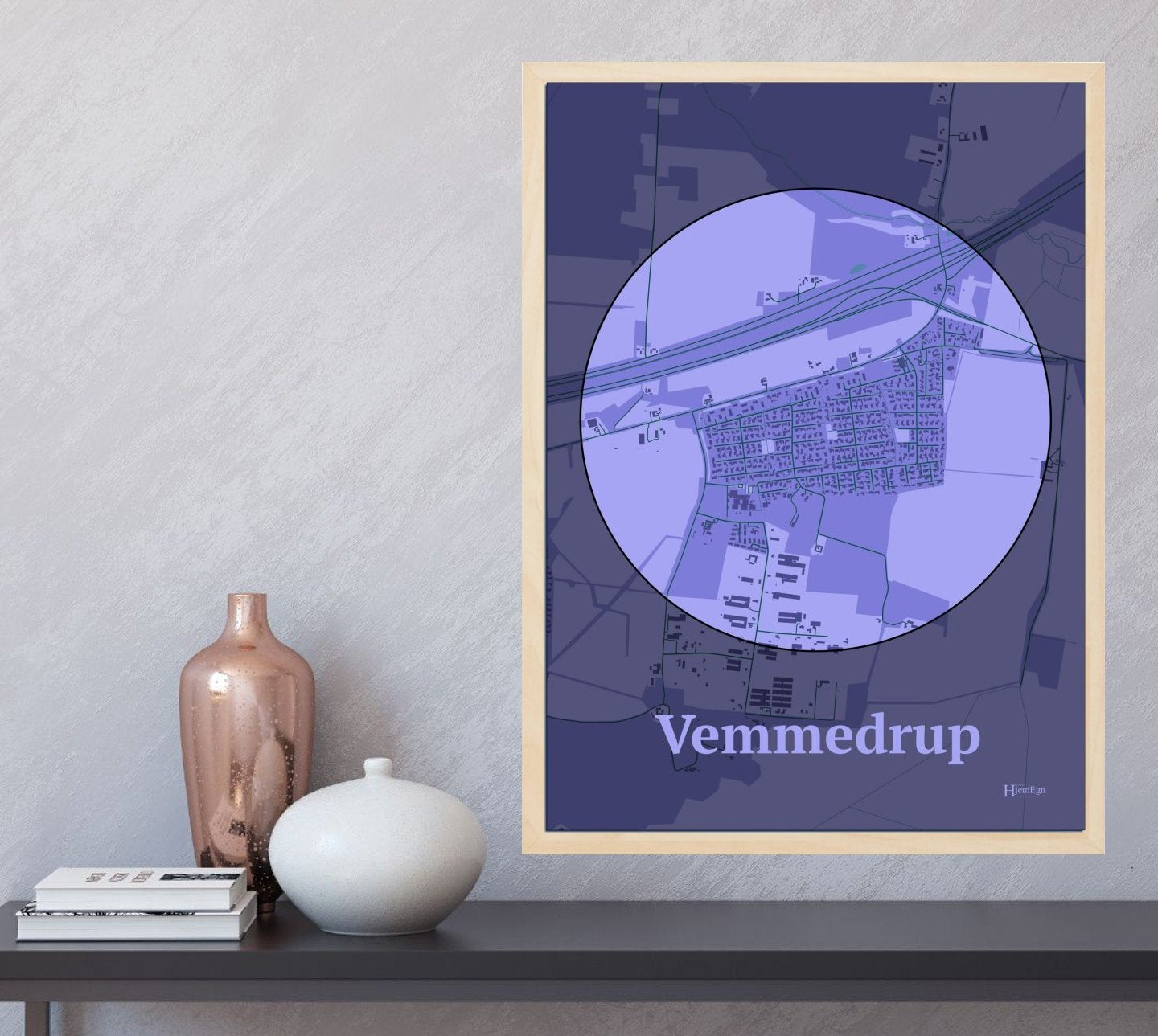 Vemmedrup plakat i farve og HjemEgn.dk design centrum. Design bykort for Vemmedrup