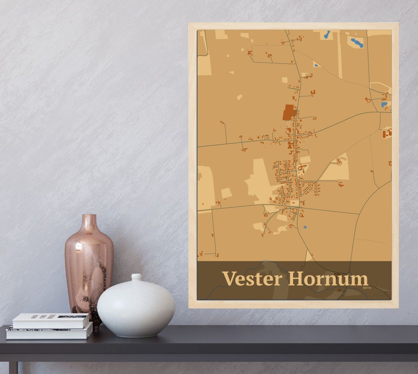 Vester Hornum plakat i farve og HjemEgn.dk design firkantet. Design bykort for Vester Hornum