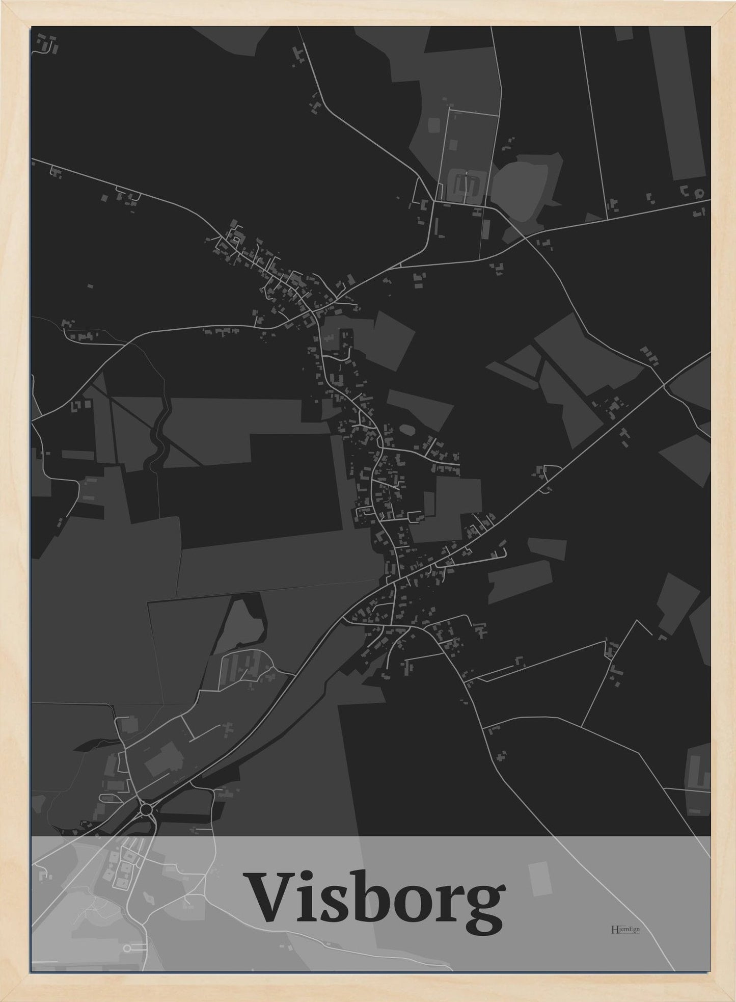 Visborg plakat i farve mørk grå og HjemEgn.dk design firkantet. Design bykort for Visborg
