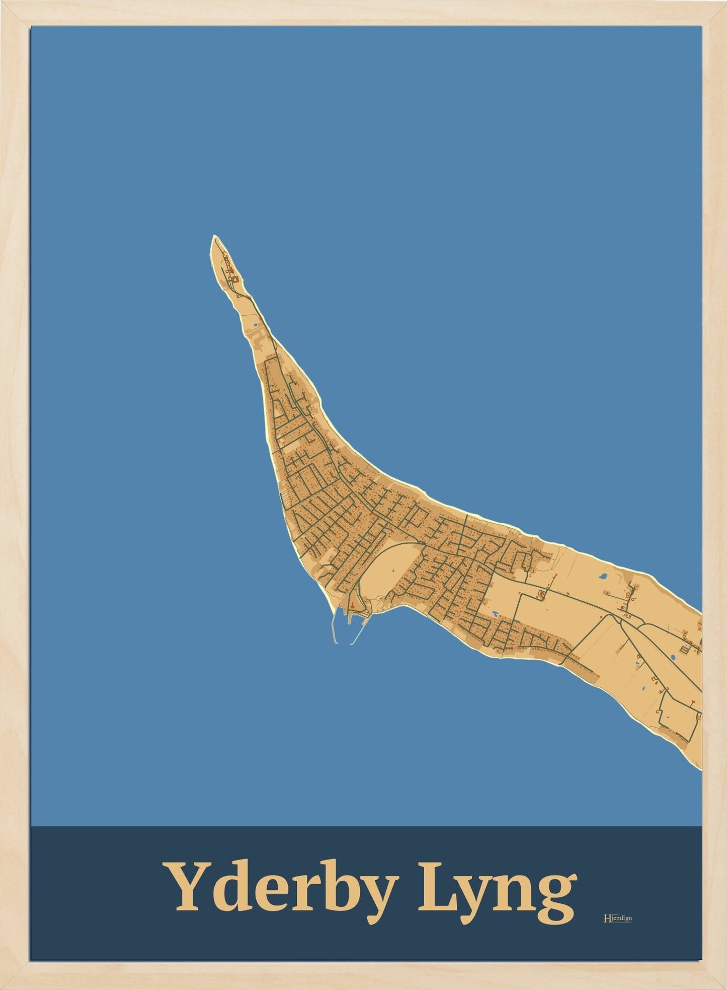 Yderby Lyng plakat i farve pastel brun og HjemEgn.dk design firkantet. Design bykort for Yderby Lyng