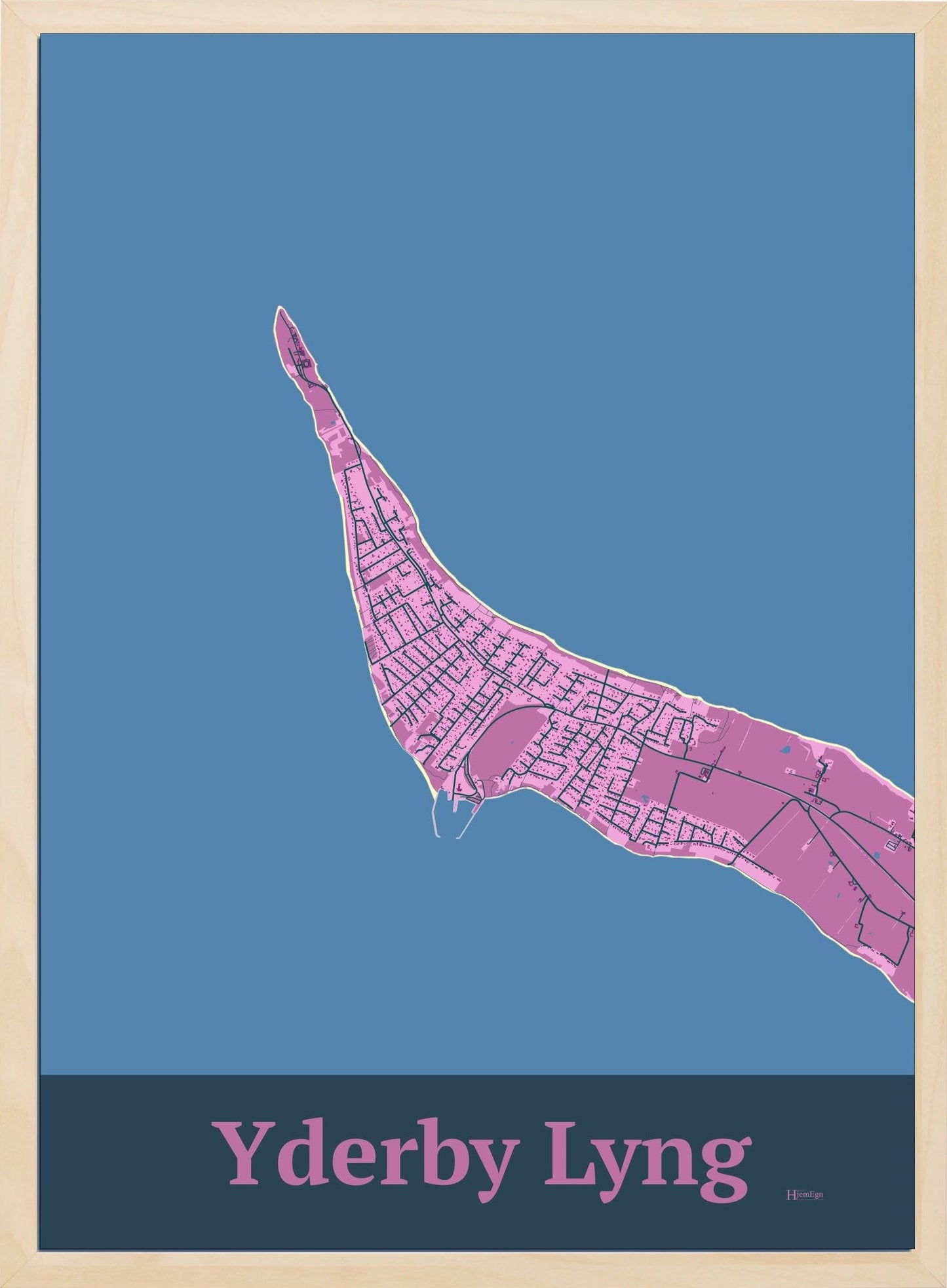 Yderby Lyng plakat i farve pastel rød og HjemEgn.dk design firkantet. Design bykort for Yderby Lyng