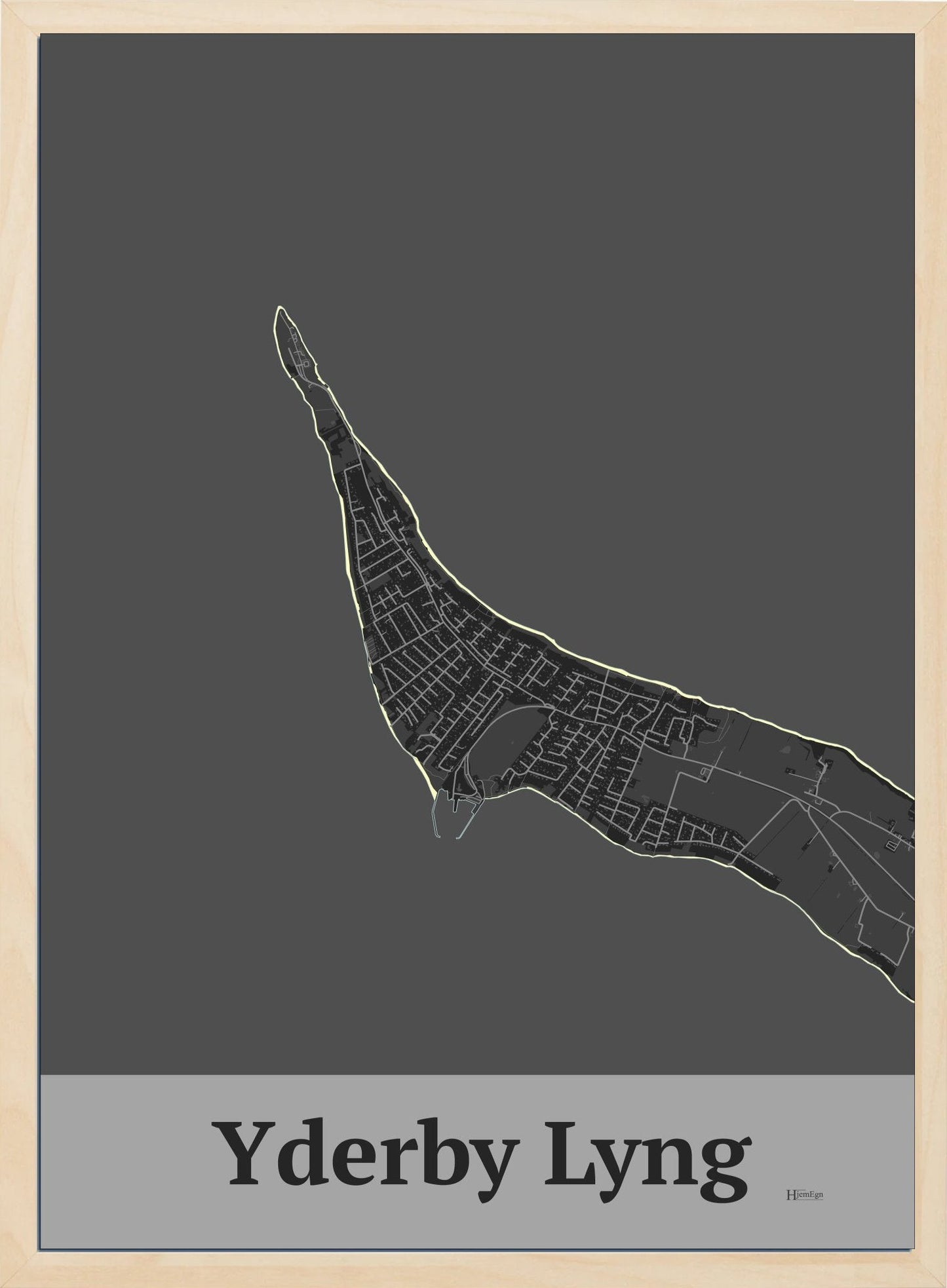 Yderby Lyng plakat i farve mørk grå og HjemEgn.dk design firkantet. Design bykort for Yderby Lyng