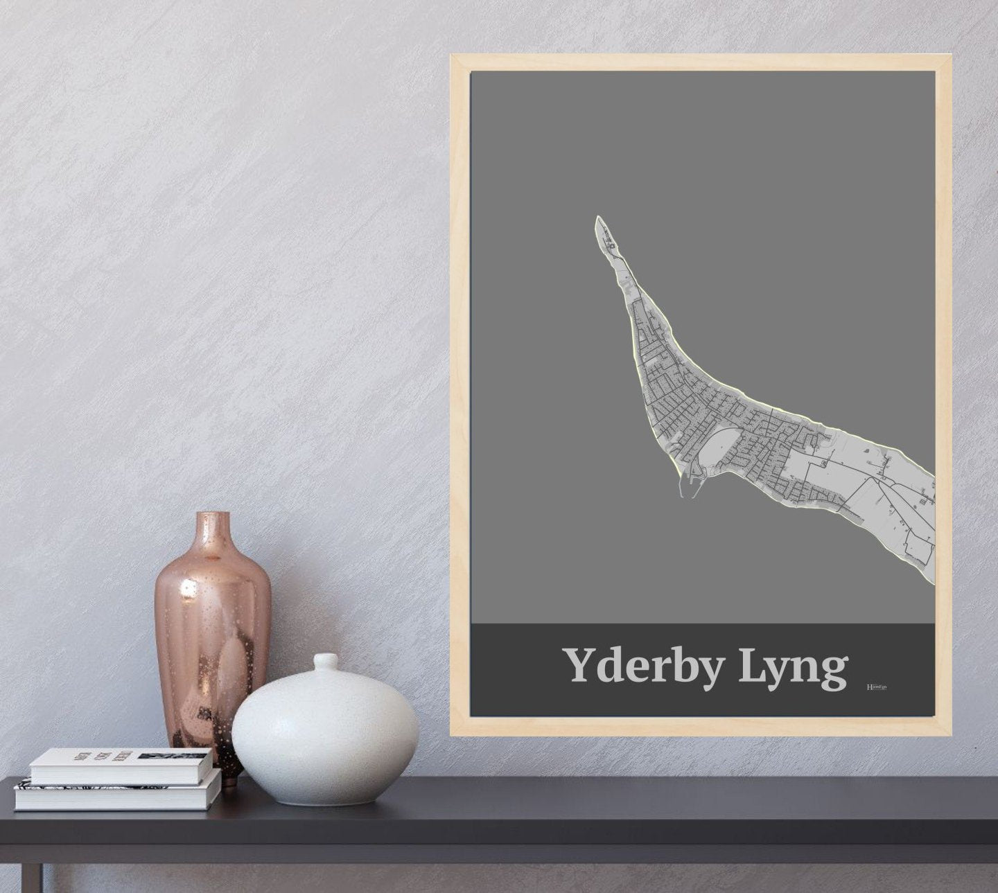 Yderby Lyng plakat i farve og HjemEgn.dk design firkantet. Design bykort for Yderby Lyng