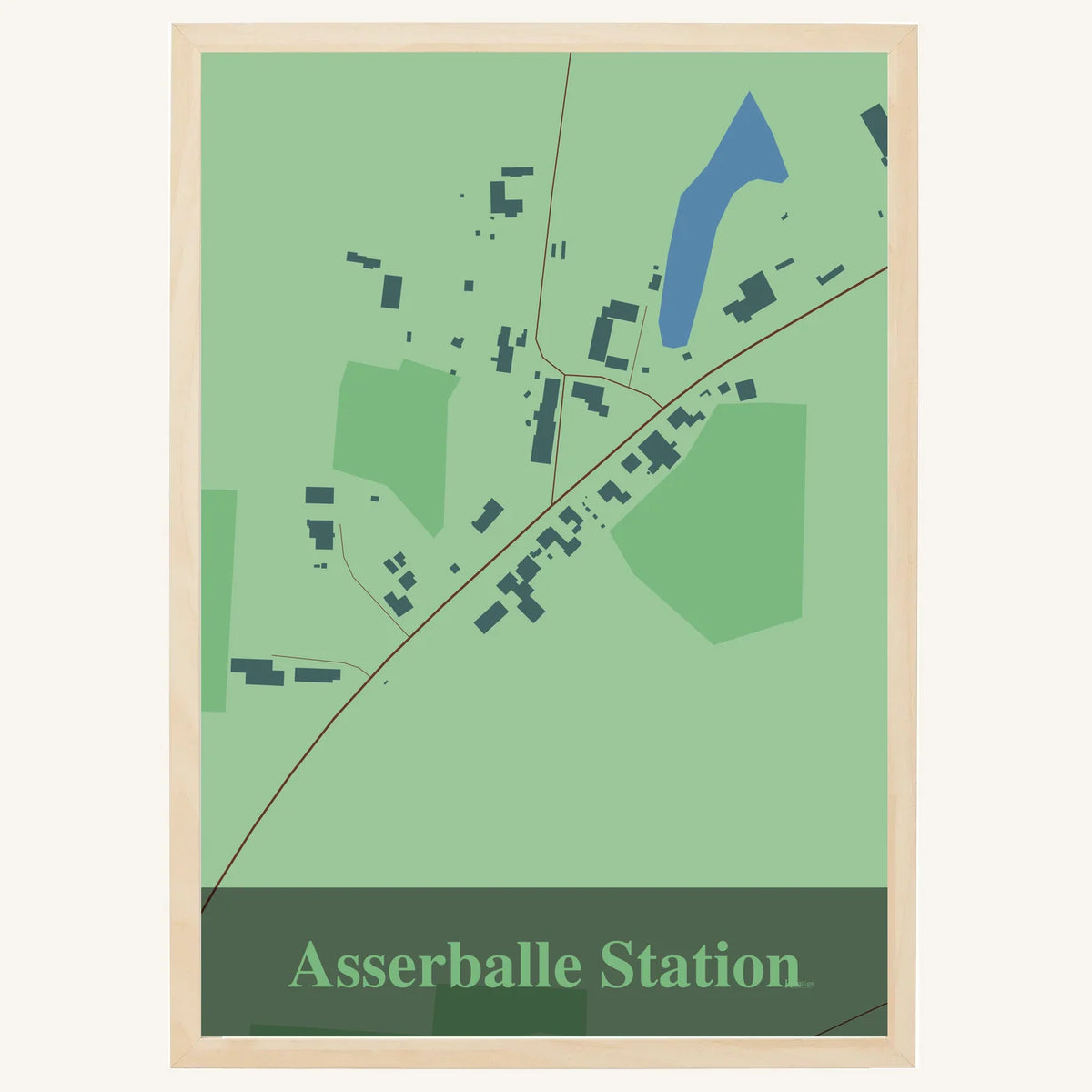 Asserballe Station plakat – Firkantet 2026 – Lys pastel grøn