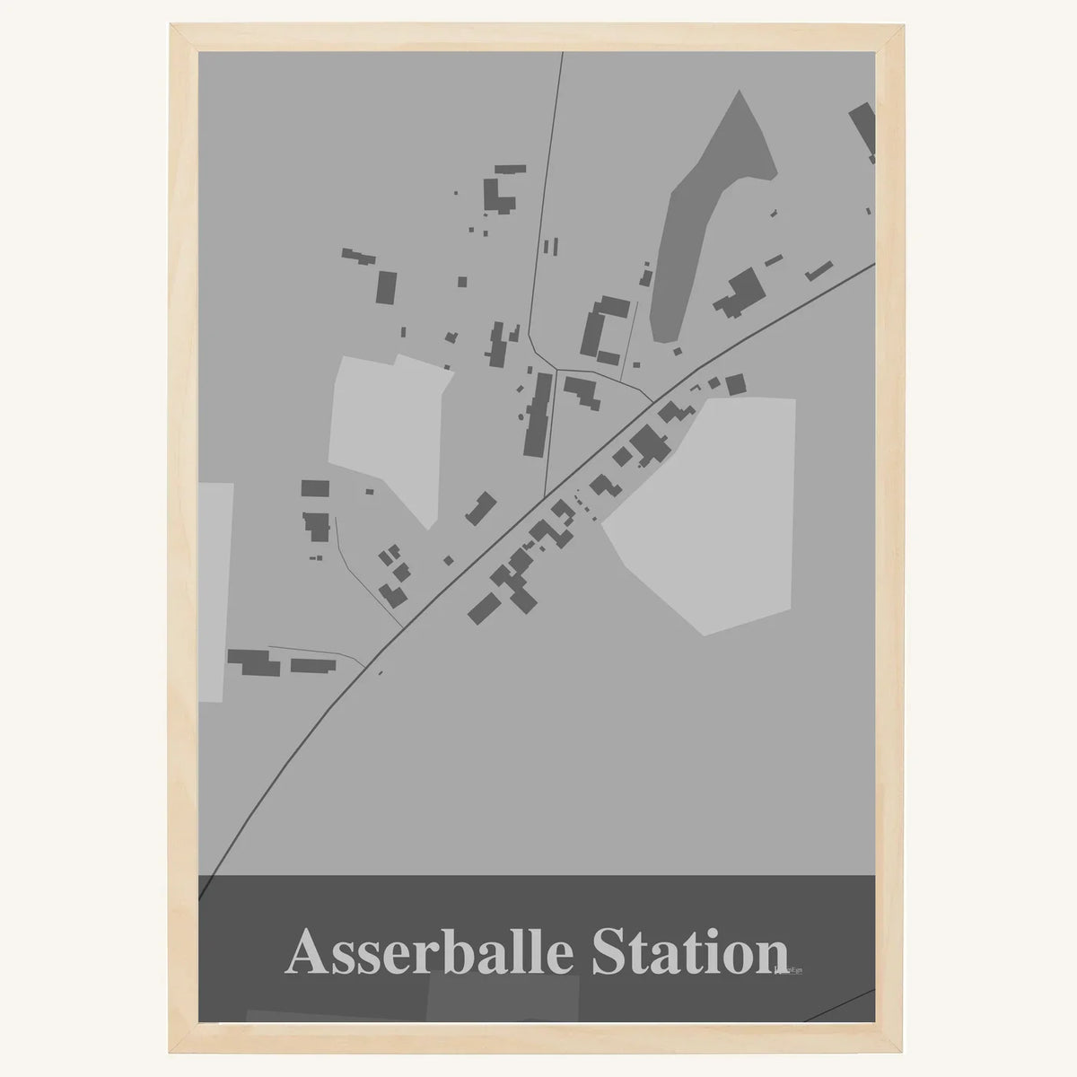 Asserballe Station plakat – Firkantet 2026 – Lys pastel grå