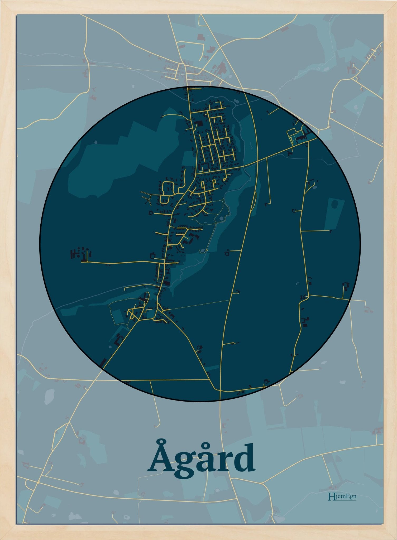 Ågård plakat med HjemEgn.dk design firkantet. Design bykort for Ågård