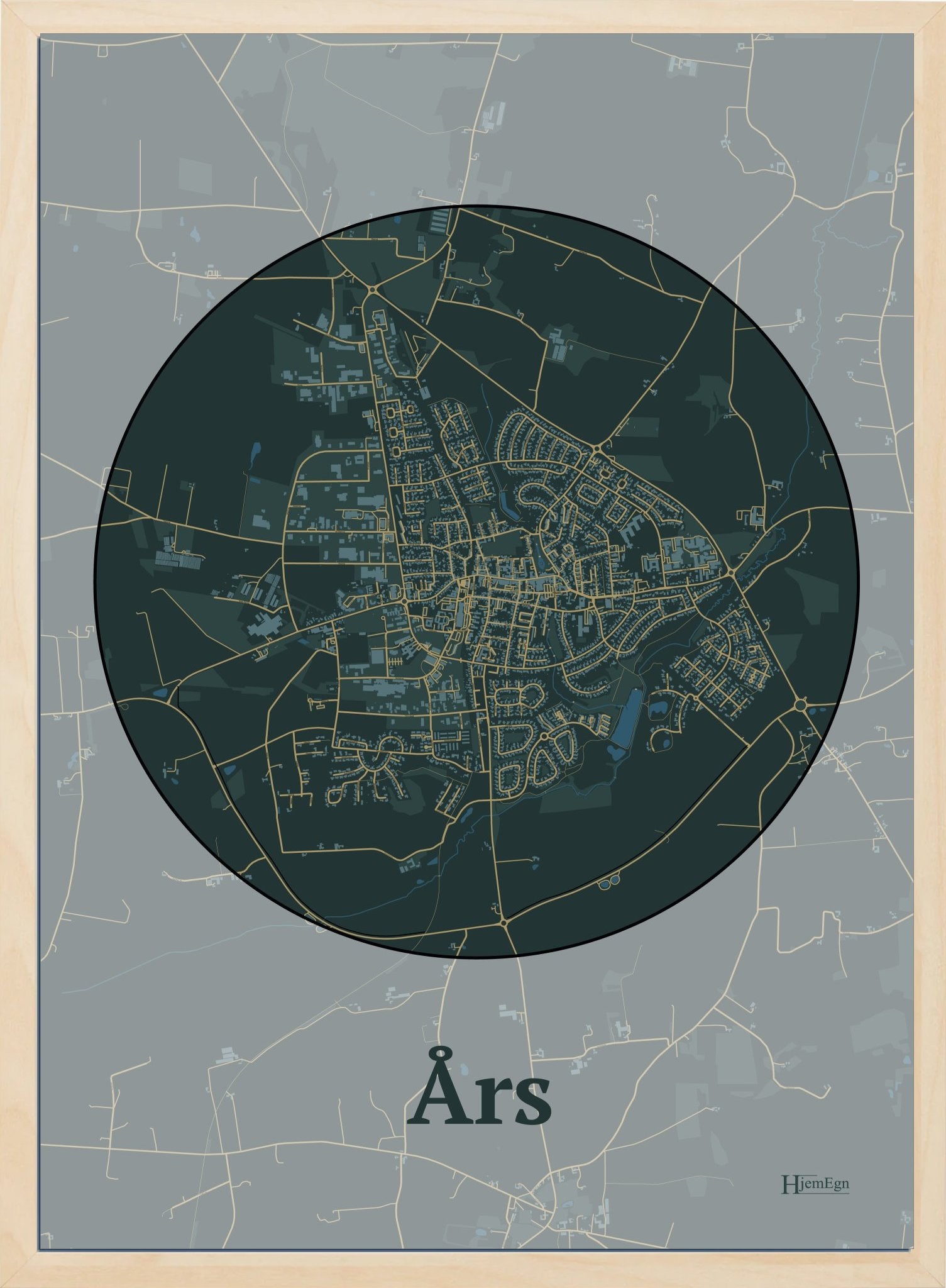 Års plakat i pastel rød og HjemEgn.dk design firkantet. Design bykort for Års