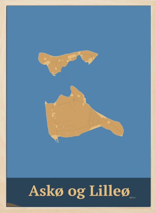 Ask- Og Lilleø plakat i farve pastel brun og HjemEgn.dk design firkantet. Design ø-kort for Ask- Og Lilleø