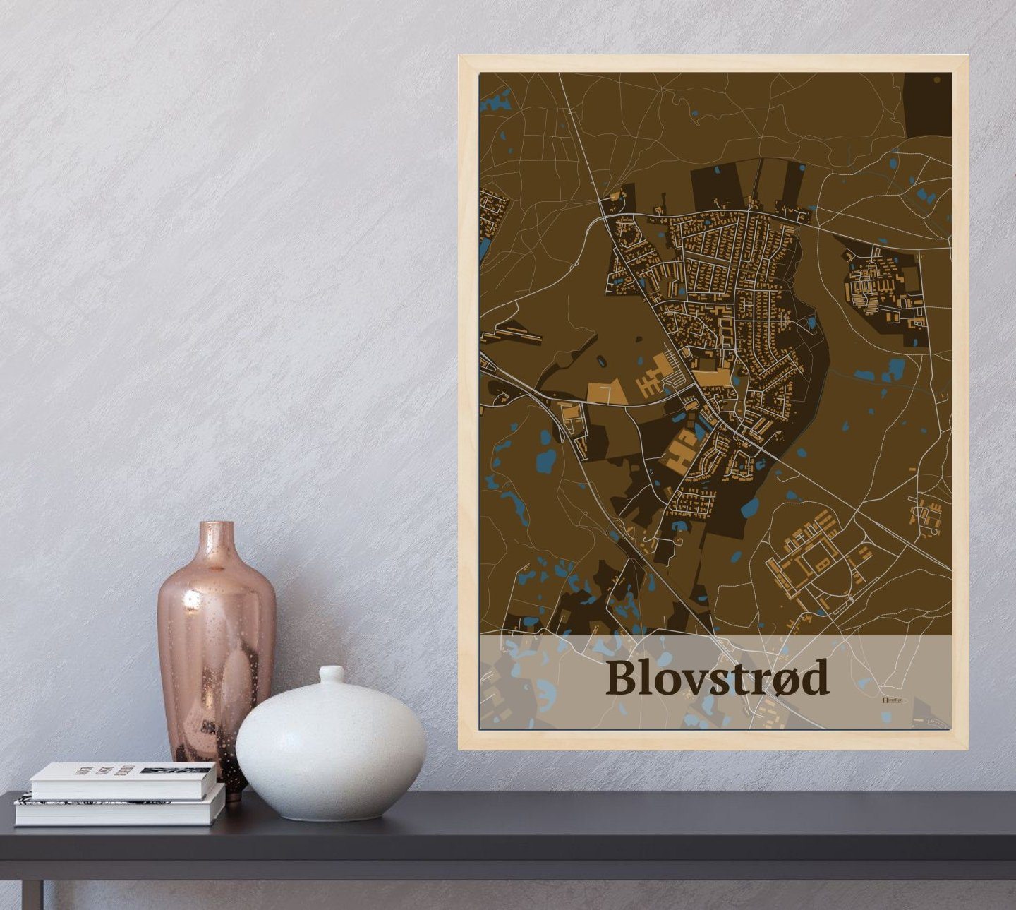 Blovstrød plakat med HjemEgn.dk design firkantet. Design bykort for Blovstrød