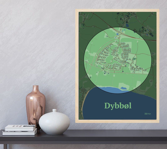 Dybbøl plakat i farve  og HjemEgn.dk design centrum. Design bykort for Dybbøl