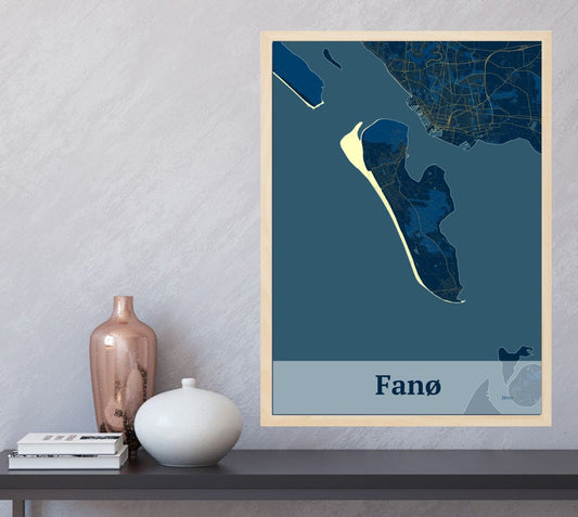 Fanø plakat i farve  og HjemEgn.dk design firkantet. Design ø-kort for Fanø