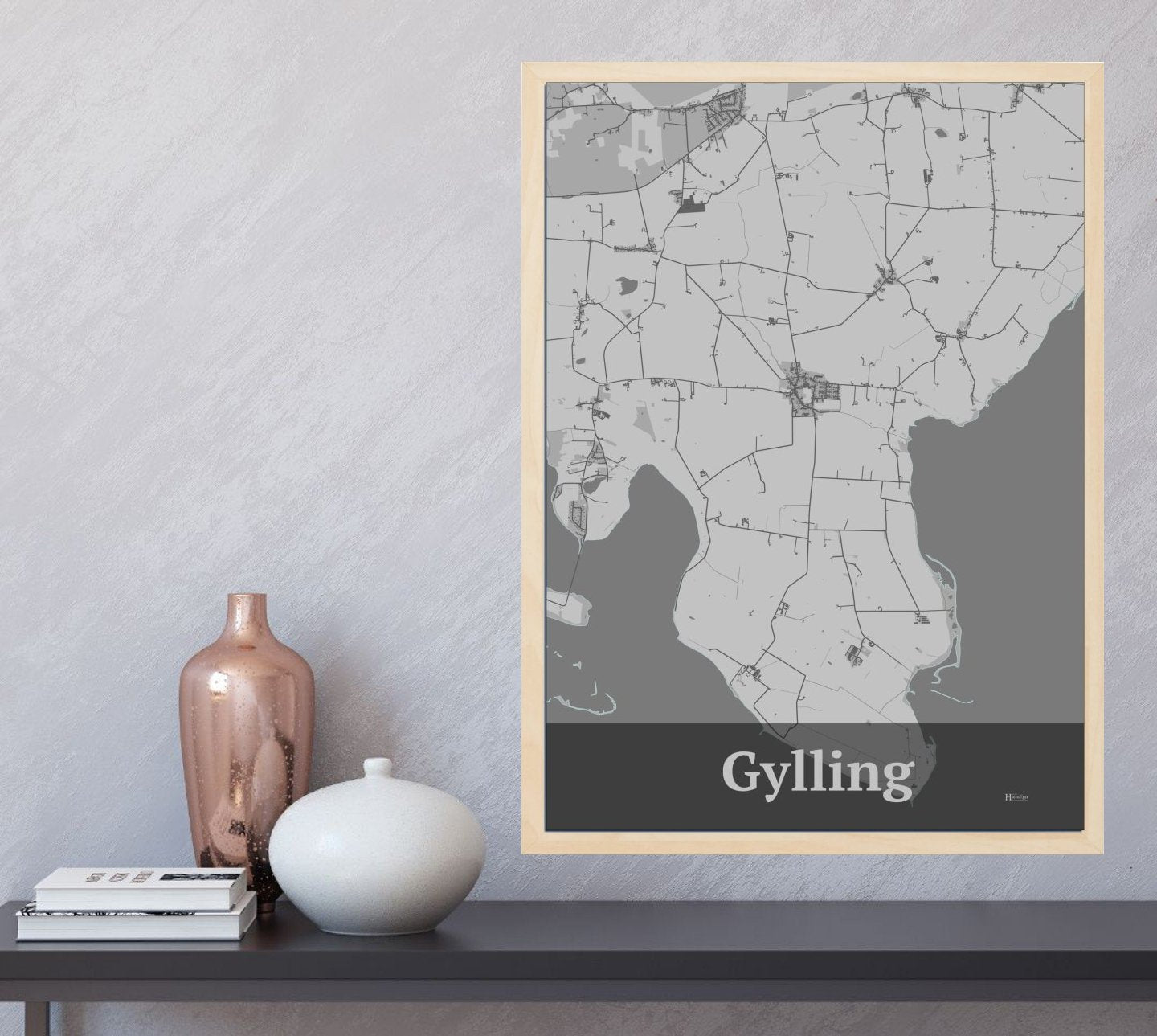 Gylling plakat i farve  og HjemEgn.dk design firkantet. Design bykort for Gylling