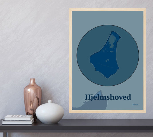 Hjelmshoved plakat i farve  og HjemEgn.dk design centrum. Design ø-kort for Hjelmshoved